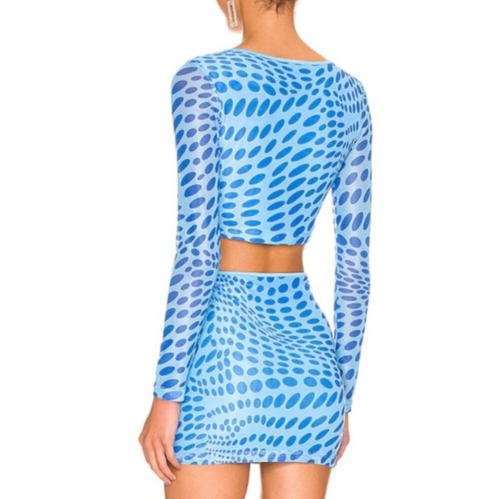 Superdown Revolve Gianna Long Sleeve Polka Dot Cut-out Crop Top Y2K Women's L - Picture 3 of 9